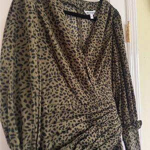 Walter Baker Olive Green and Black Printed Wrap-Style Dress